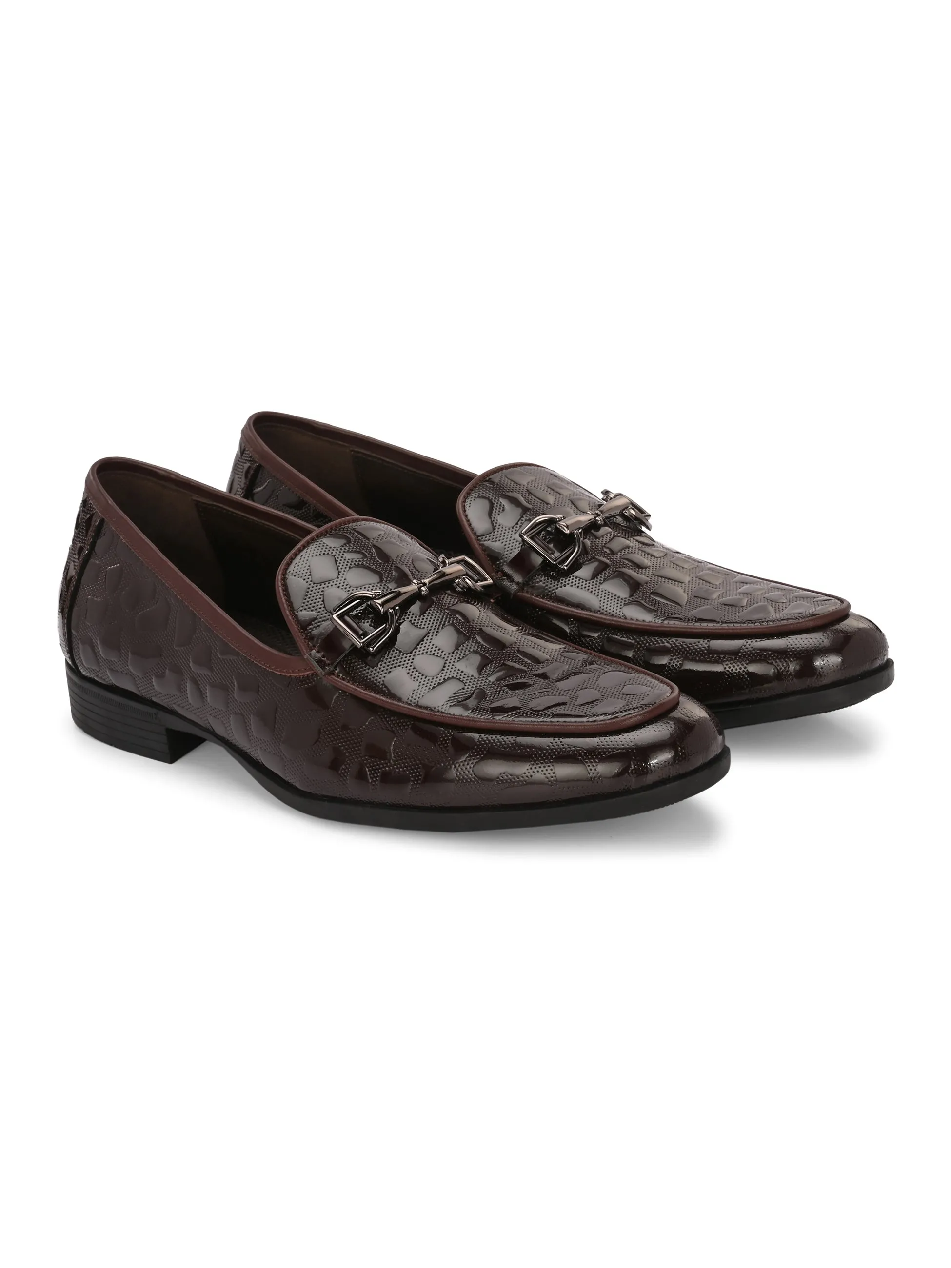 Hitz Men's Brown Leather Slip-On Party Wear Comfort Shoes