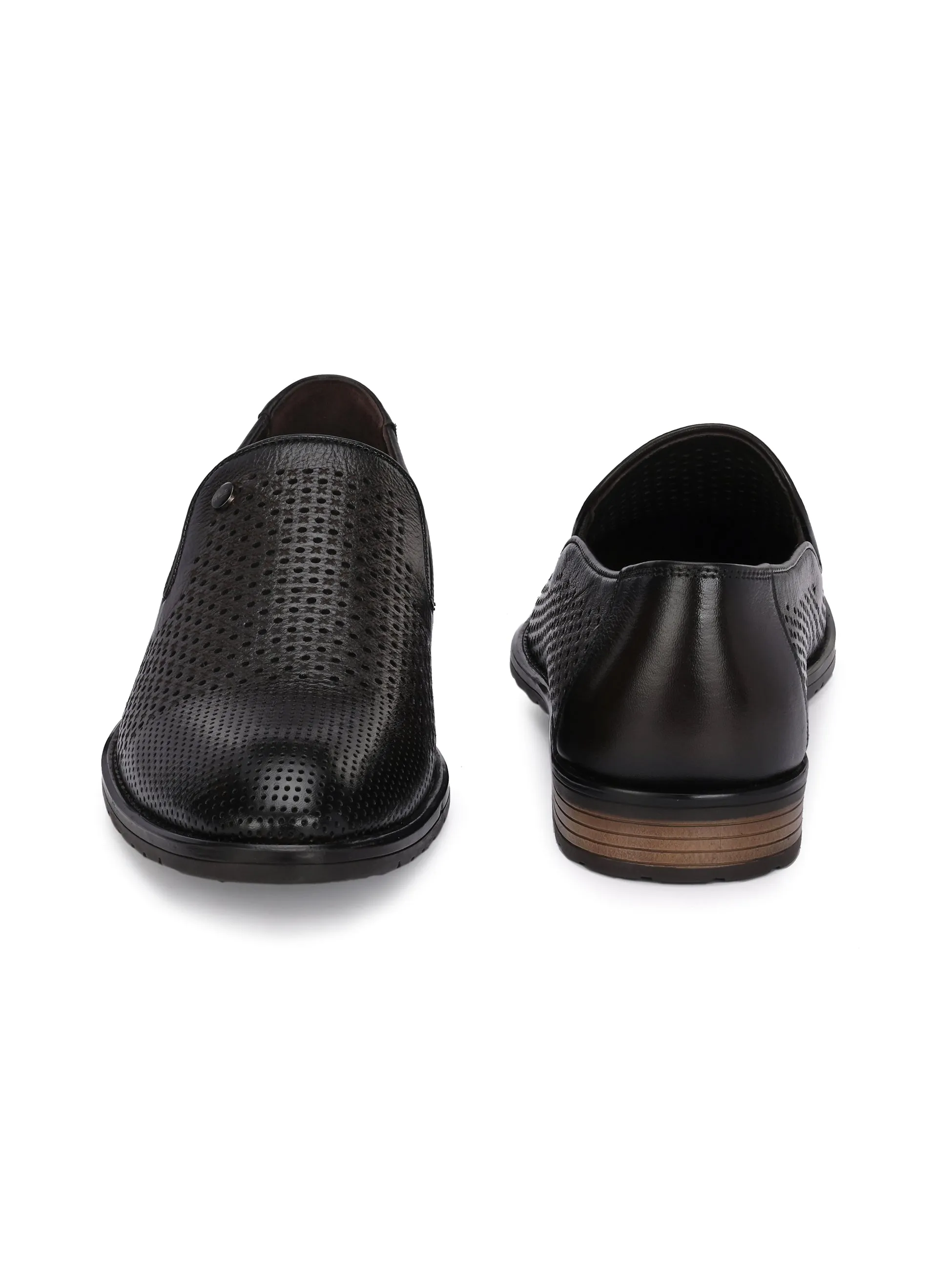 HITZ1681 Men's Brown Leather Party Wear Slip On Shoes