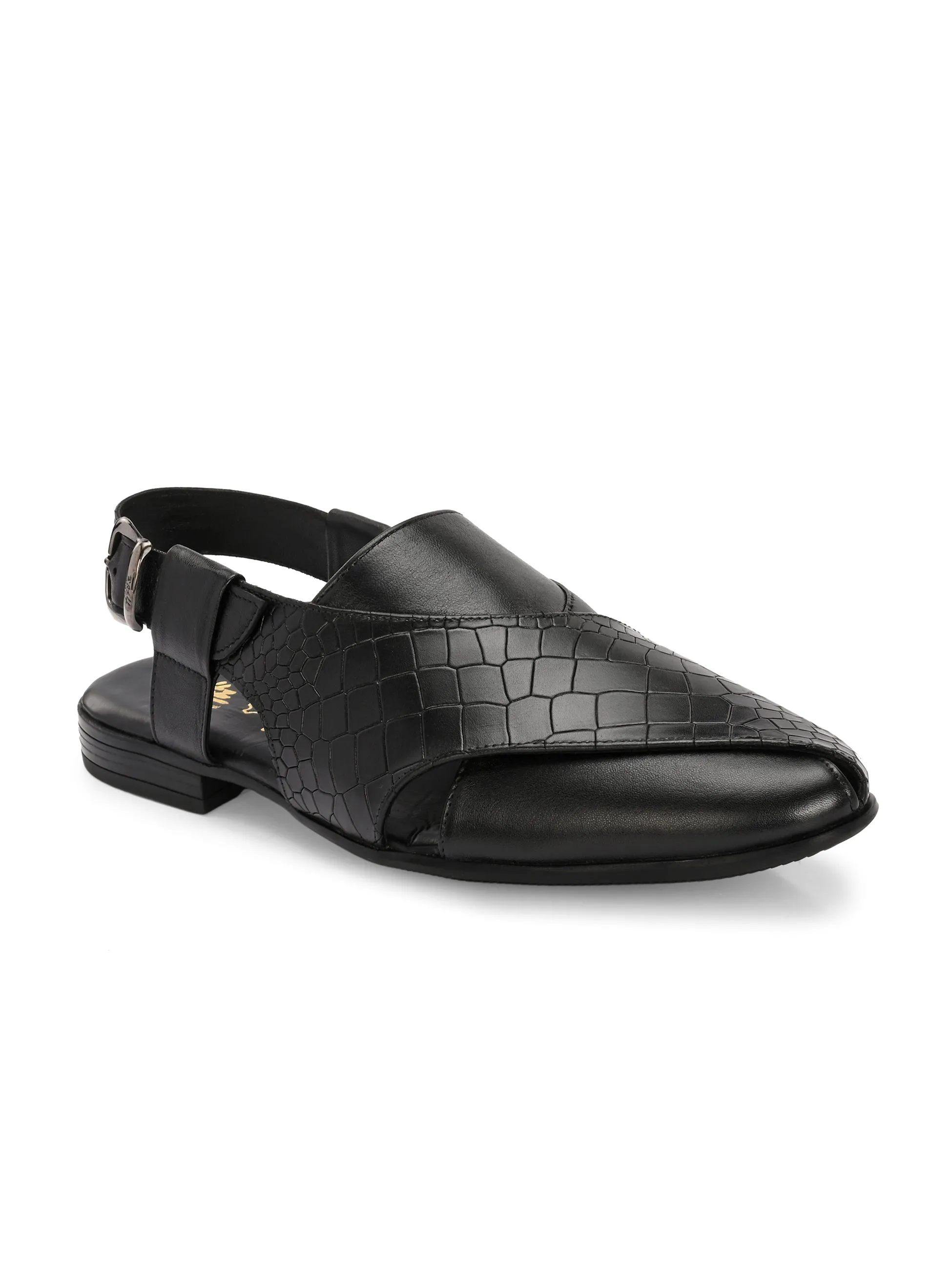 HITZ7564-Men's Black Leather Ethnic Shoes