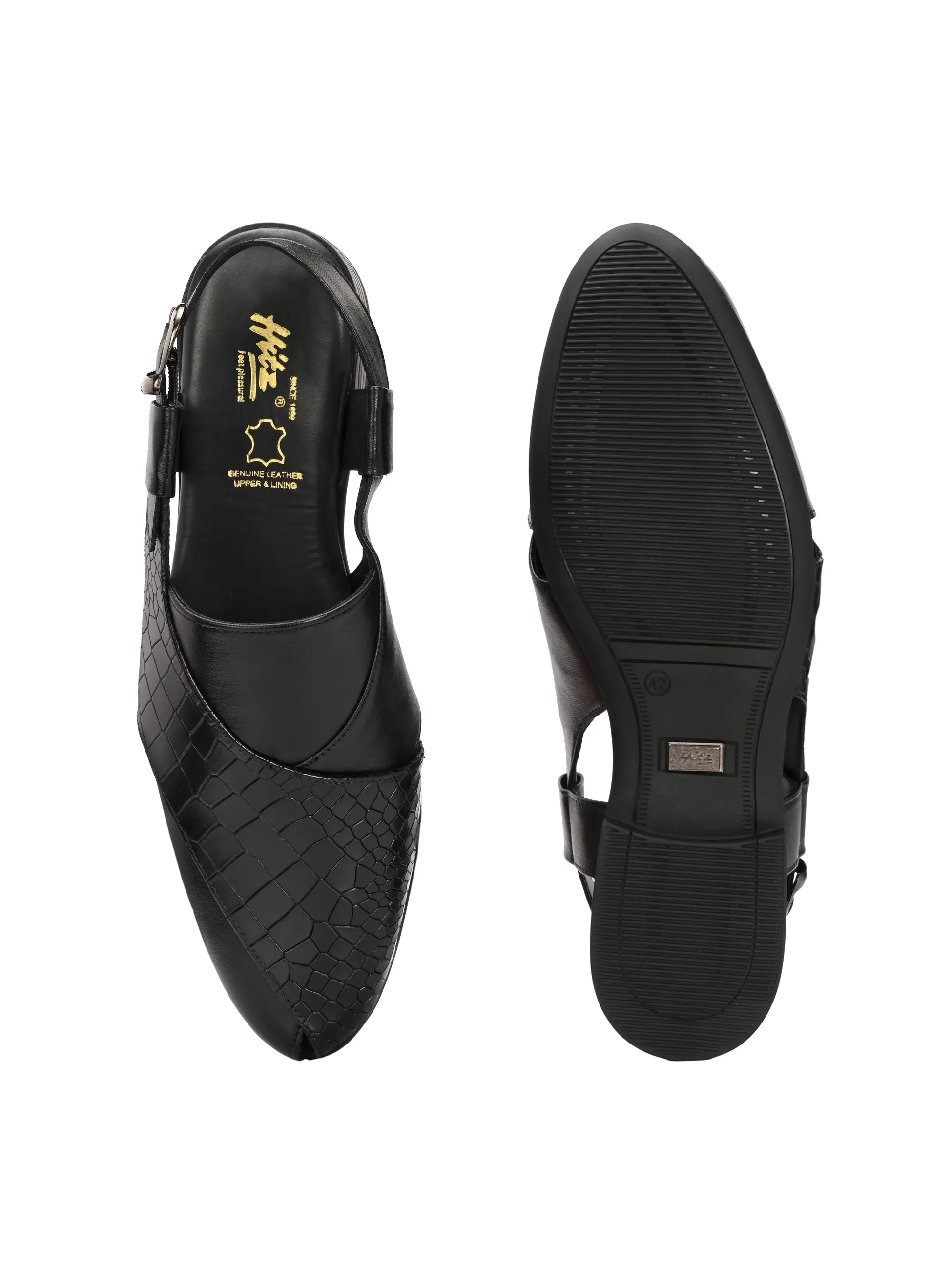 HITZ7564-Men's Black Leather Ethnic Shoes