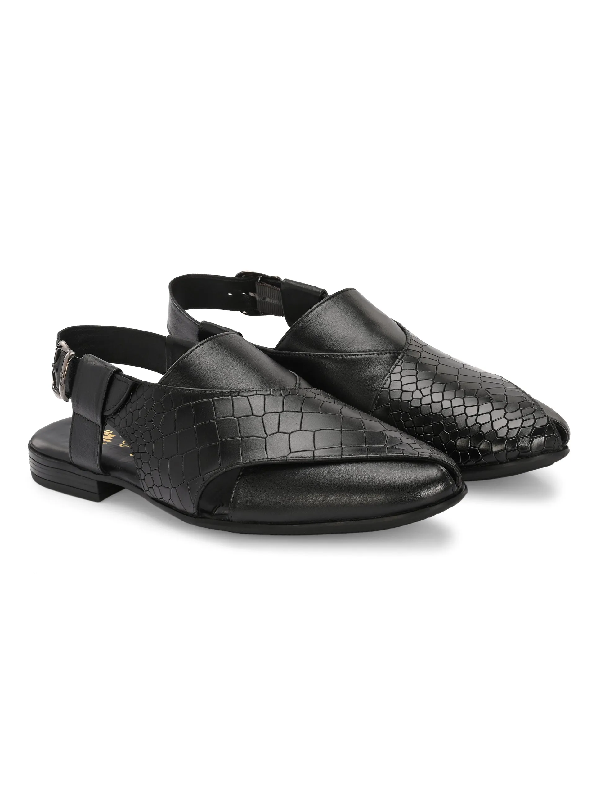 HITZ7564-Men's Black Leather Ethnic Shoes