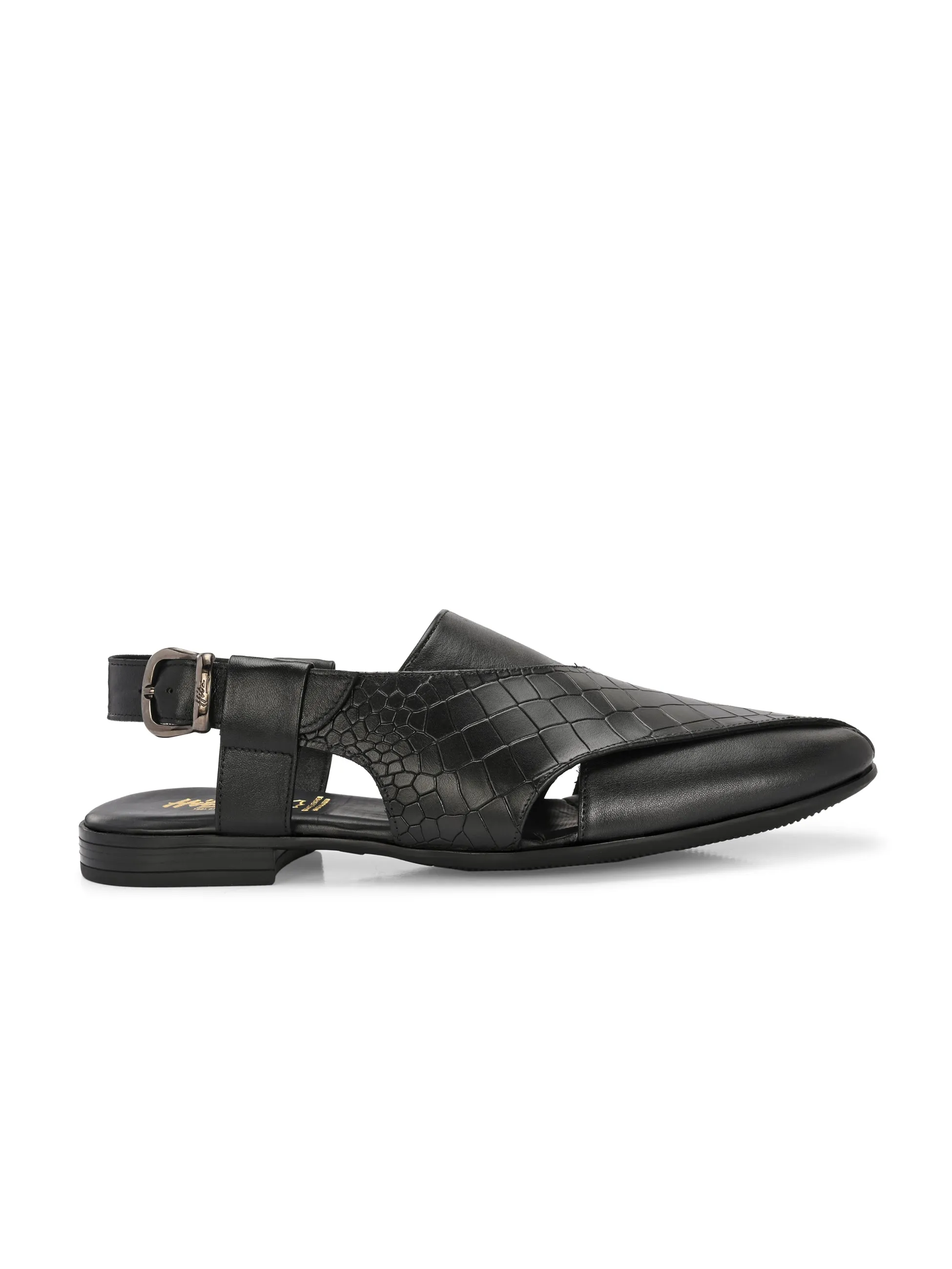 HITZ7564-Men's Black Leather Ethnic Shoes