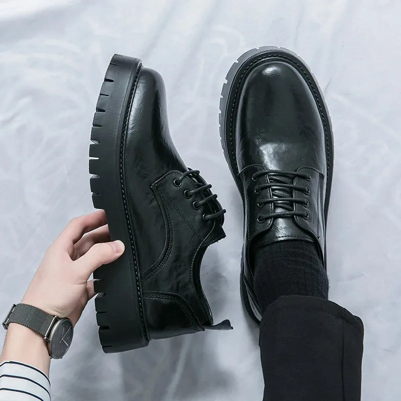 Hnzxzm New Fashion Japenese Style Shoes Men's Business Patent Leather Shoes Lace-up Thick Bottom Shoes Luxury Shoes Formal Black Shoes