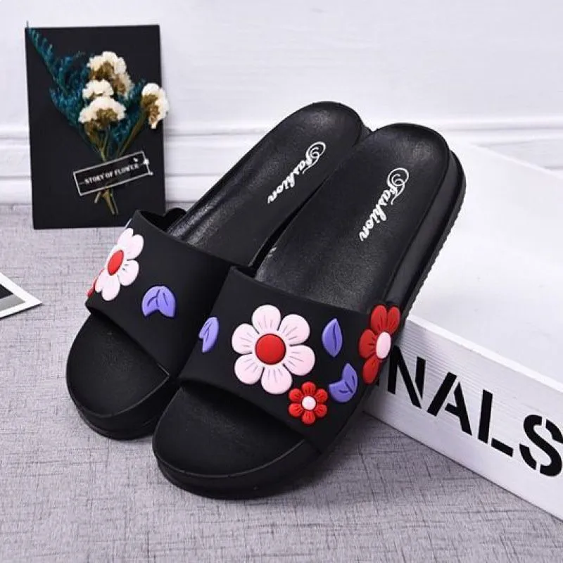 Home Non-slip Indoor Wear-resistant Thick-soled Soft Outer Wear Flower Sandals And Slippers Women