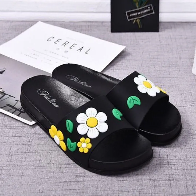 Home Non-slip Indoor Wear-resistant Thick-soled Soft Outer Wear Flower Sandals And Slippers Women