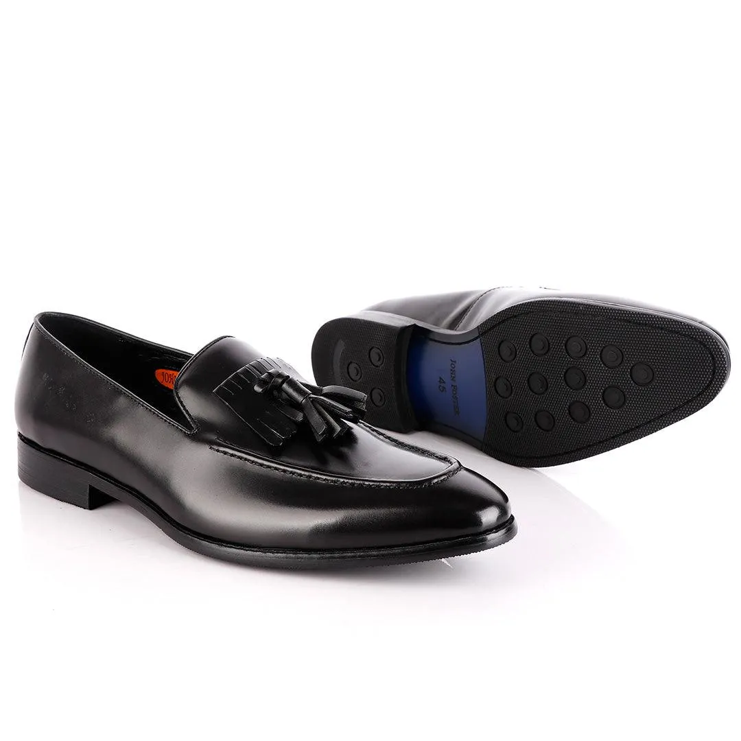 John Foster Black Leather Slip on Mocassin with Tassels