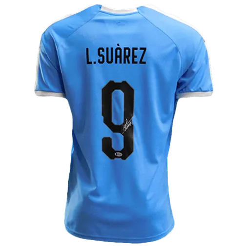 Luis Suarez Signed Uruguay National Team Blue Jersey (Beckett)