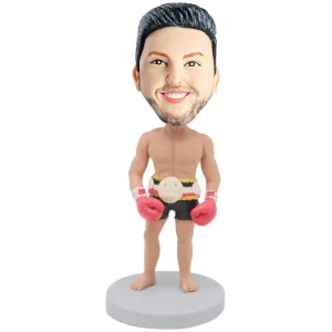 Male Boxer In Black Shorts With Boxing Gloves Custom Figure Bobblehead