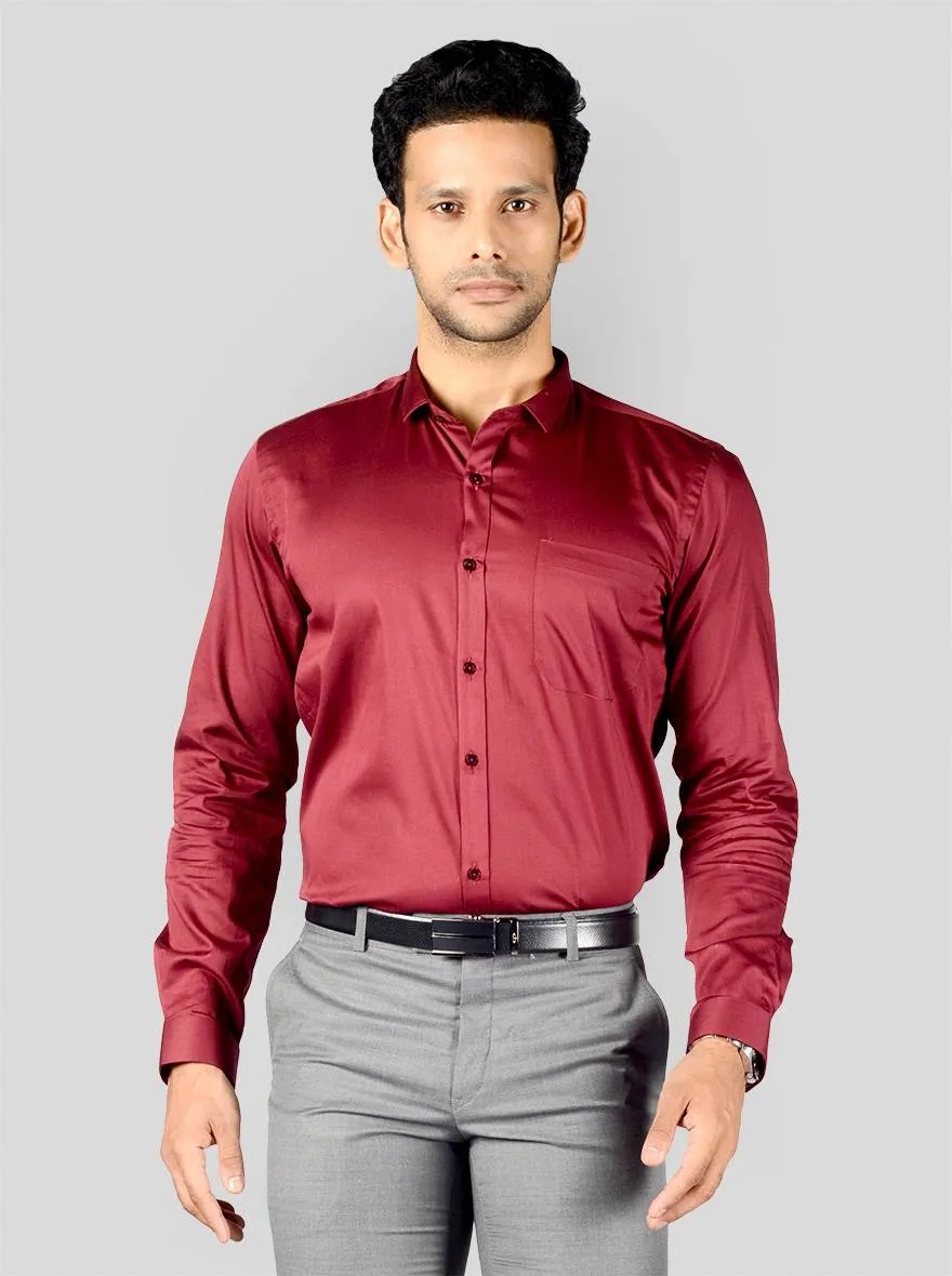 Maroon Solid Slim Fit Party Wear Shirt | Greenfibre