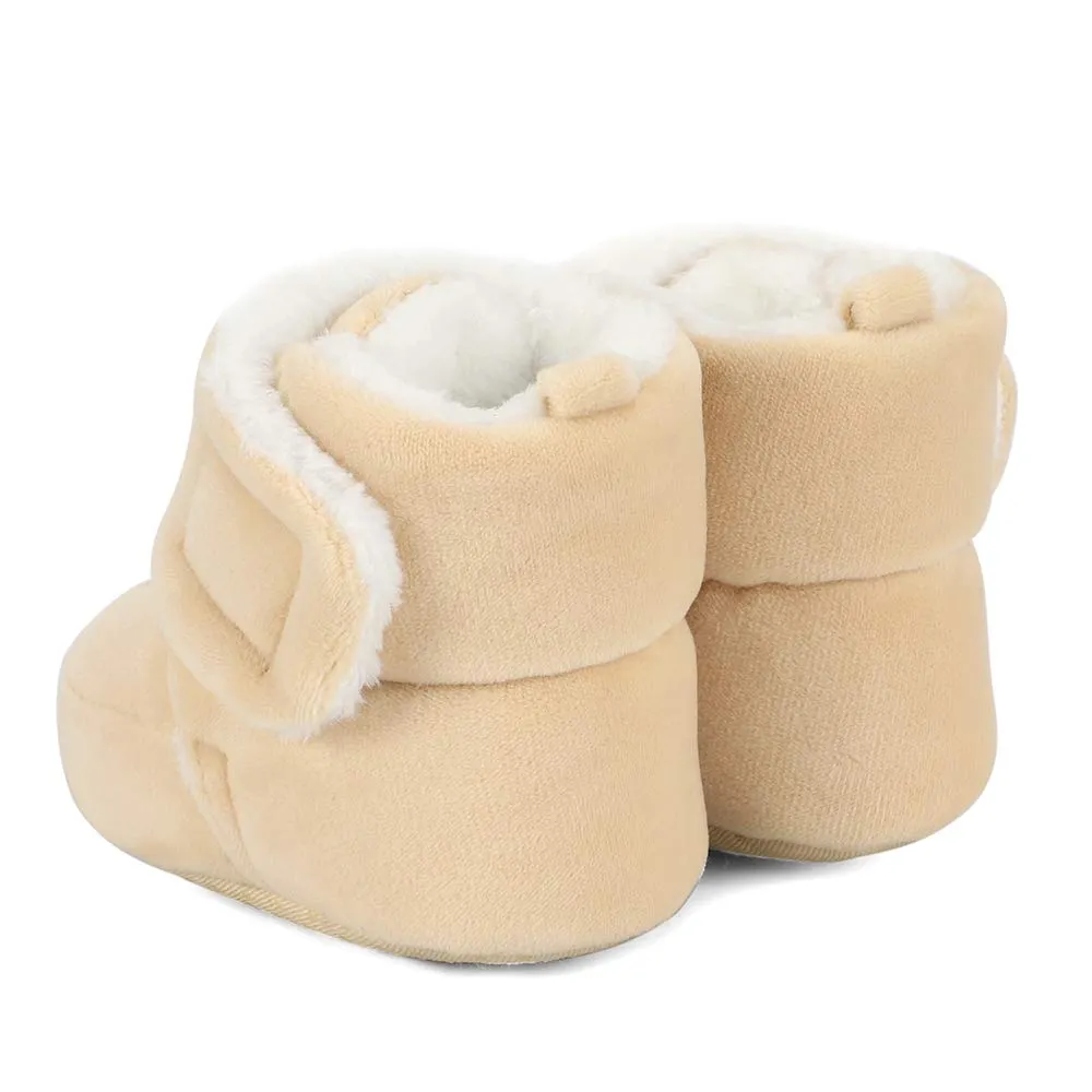 Matt Keely Baby Boys Girls Cartoon Anti Slip Soft Sole Thick Slipper Booties Infant Crib Shoes for Toddler Crawler Winter Boots with Plush Lining 0-6 Months Beige