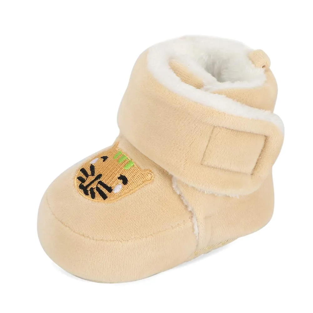 Matt Keely Baby Boys Girls Cartoon Anti Slip Soft Sole Thick Slipper Booties Infant Crib Shoes for Toddler Crawler Winter Boots with Plush Lining 0-6 Months Beige