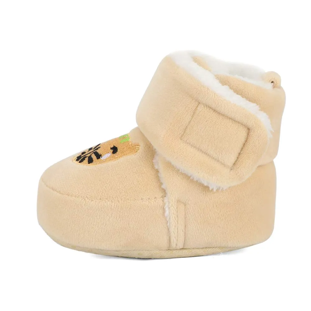 Matt Keely Baby Boys Girls Cartoon Anti Slip Soft Sole Thick Slipper Booties Infant Crib Shoes for Toddler Crawler Winter Boots with Plush Lining 0-6 Months Beige