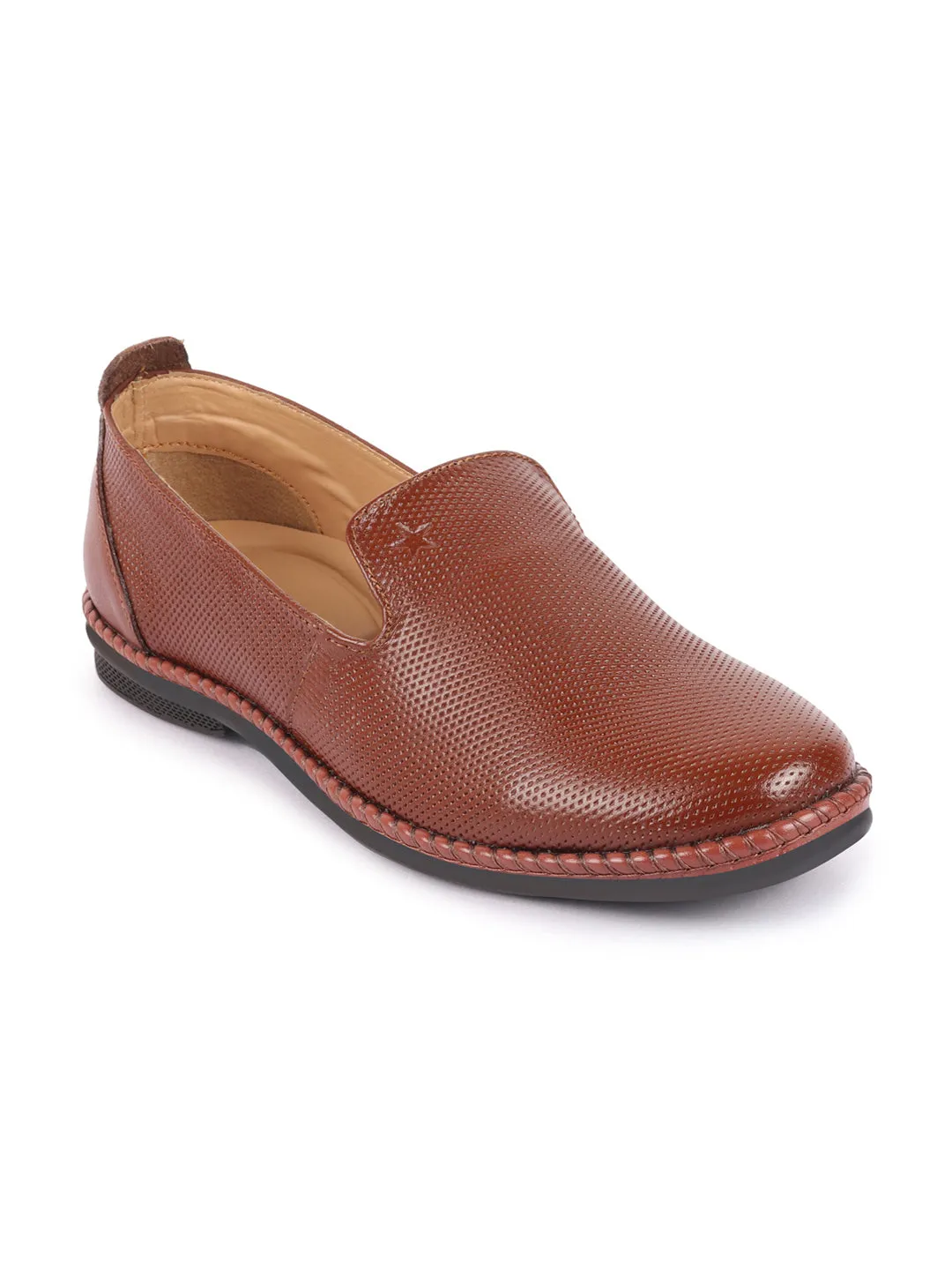 Men Tan Cap Toe Formal/Office Leather Prom Slip On Shoes