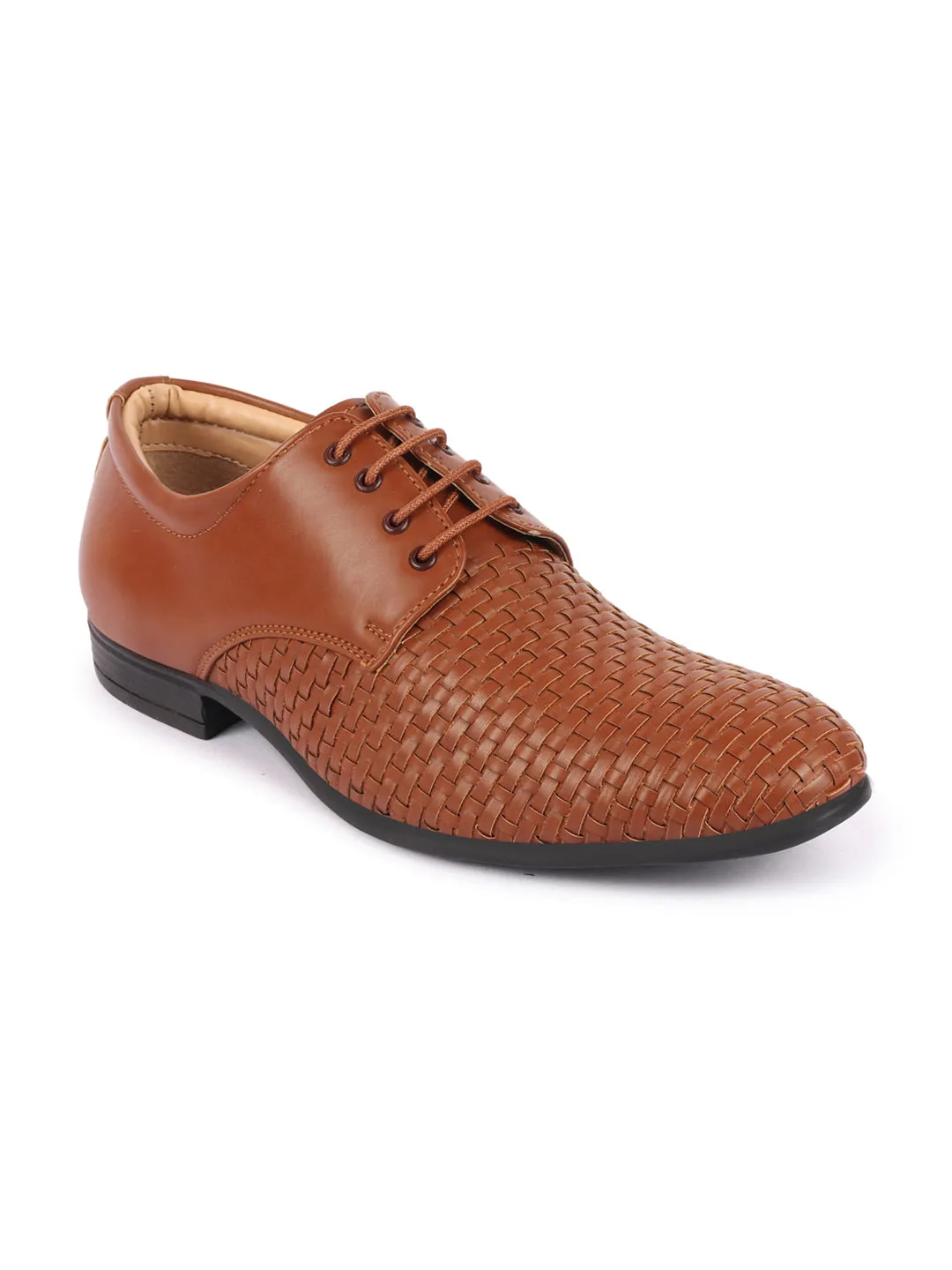 Men Tan Knit Design Formal/Office Lace Up Shoes