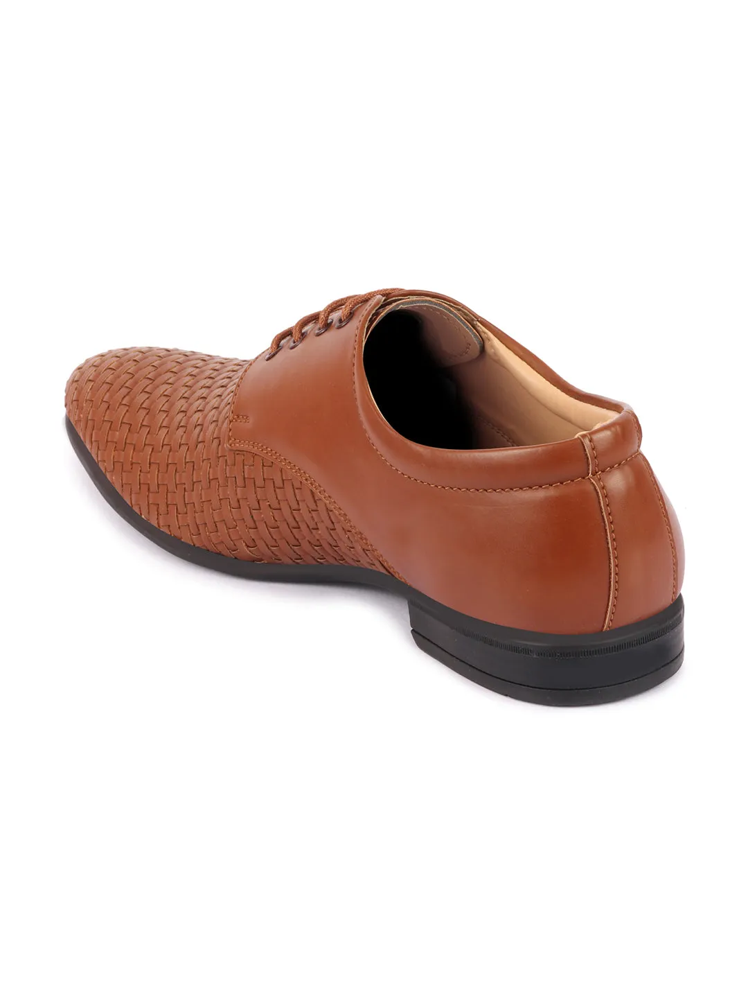 Men Tan Knit Design Formal/Office Lace Up Shoes