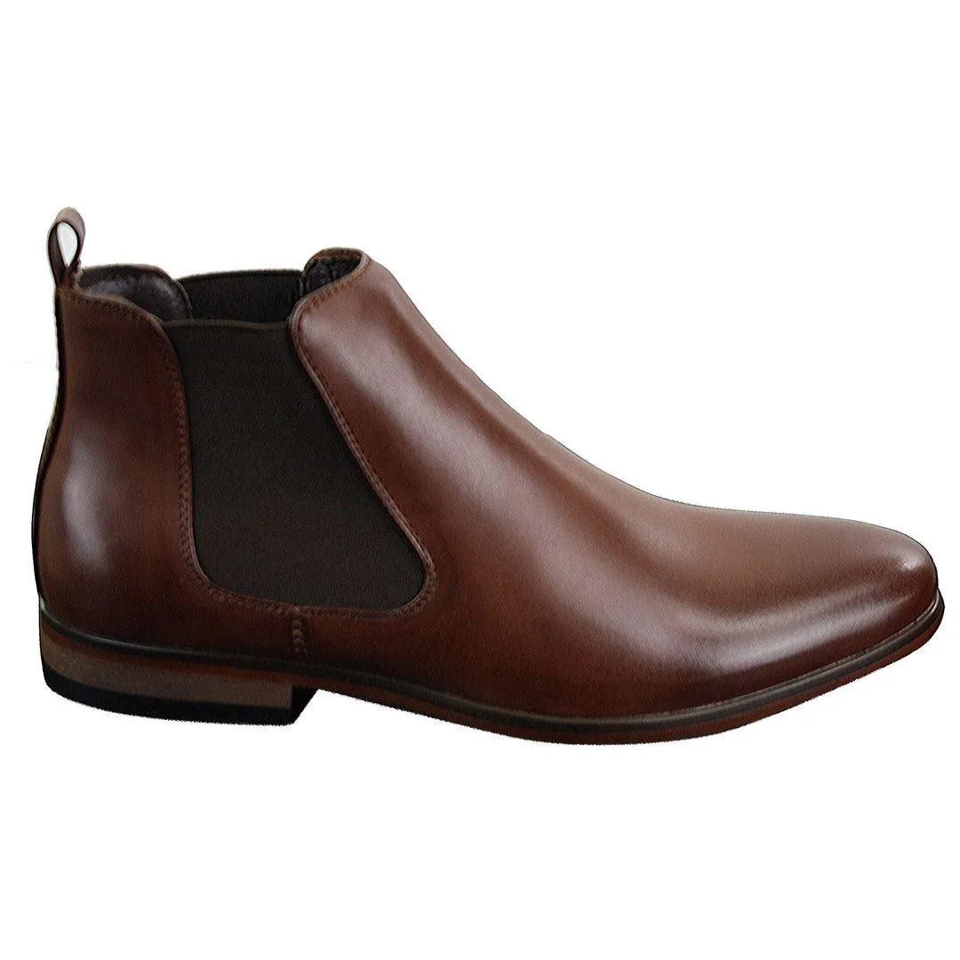 Mens Italian Leather Slip On Ankle Boots Smart Casual Desert Chelsea Dealer Brown