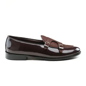 Monkstory Luxious Patent Double Monk Slip Ons - Brown