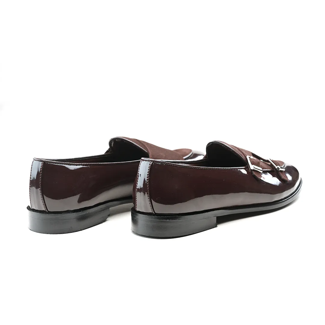 Monkstory Luxious Patent Double Monk Slip Ons - Brown