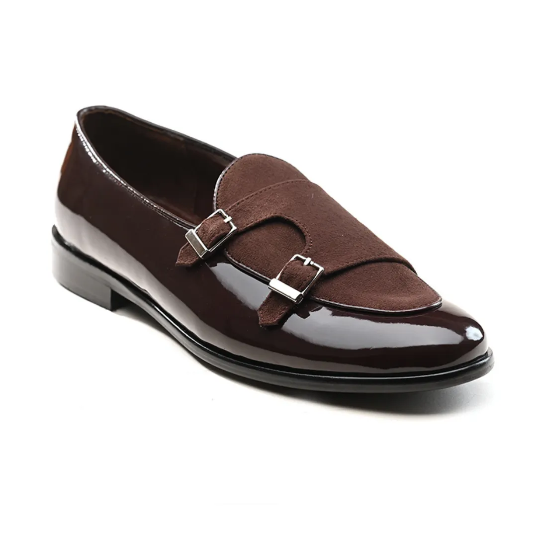 Monkstory Luxious Patent Double Monk Slip Ons - Brown