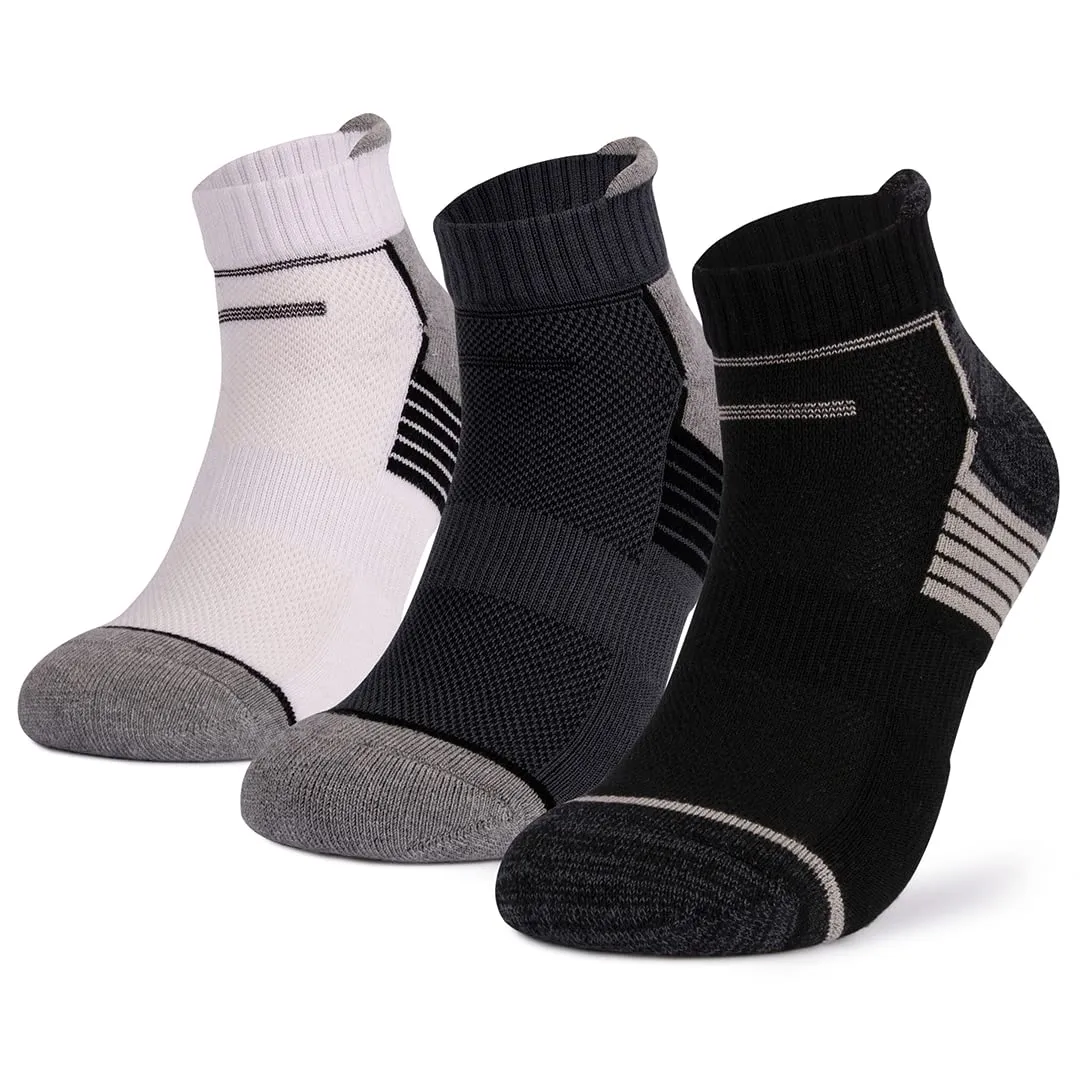 Mush Bamboo Performance Socks for Sports & Casual Wear-Ultra Soft, Anti Odor, Breathable Mesh Design Ankle Length (Dark Grey, Black, White,6) UK Size 7-11