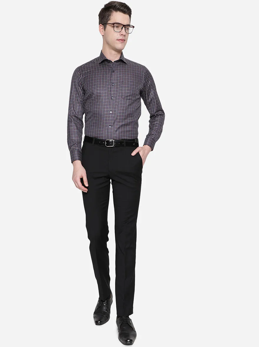 Navy Blue & Rust Checked Slim Fit Formal Shirt | Greenfibre