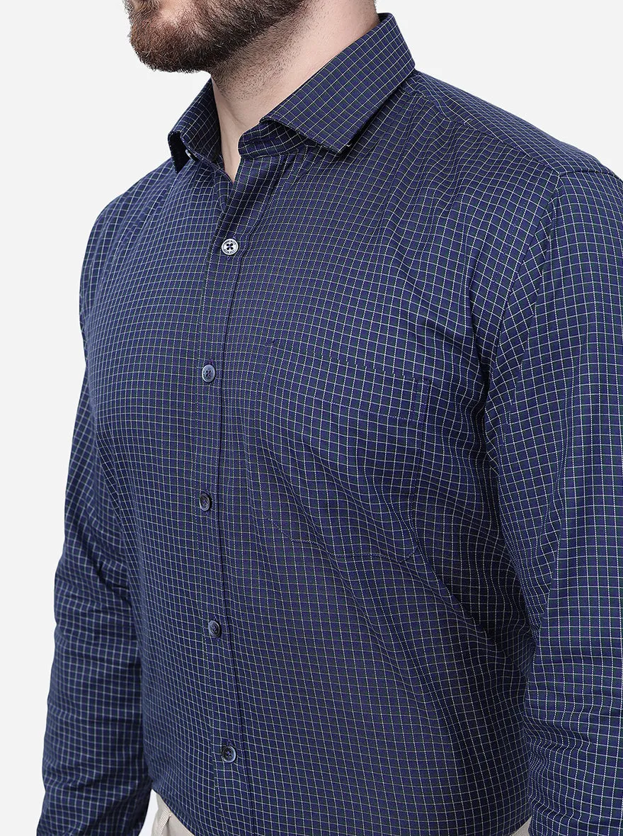 Navy Blue Checked Regular Fit Formal Shirt | JadeBlue