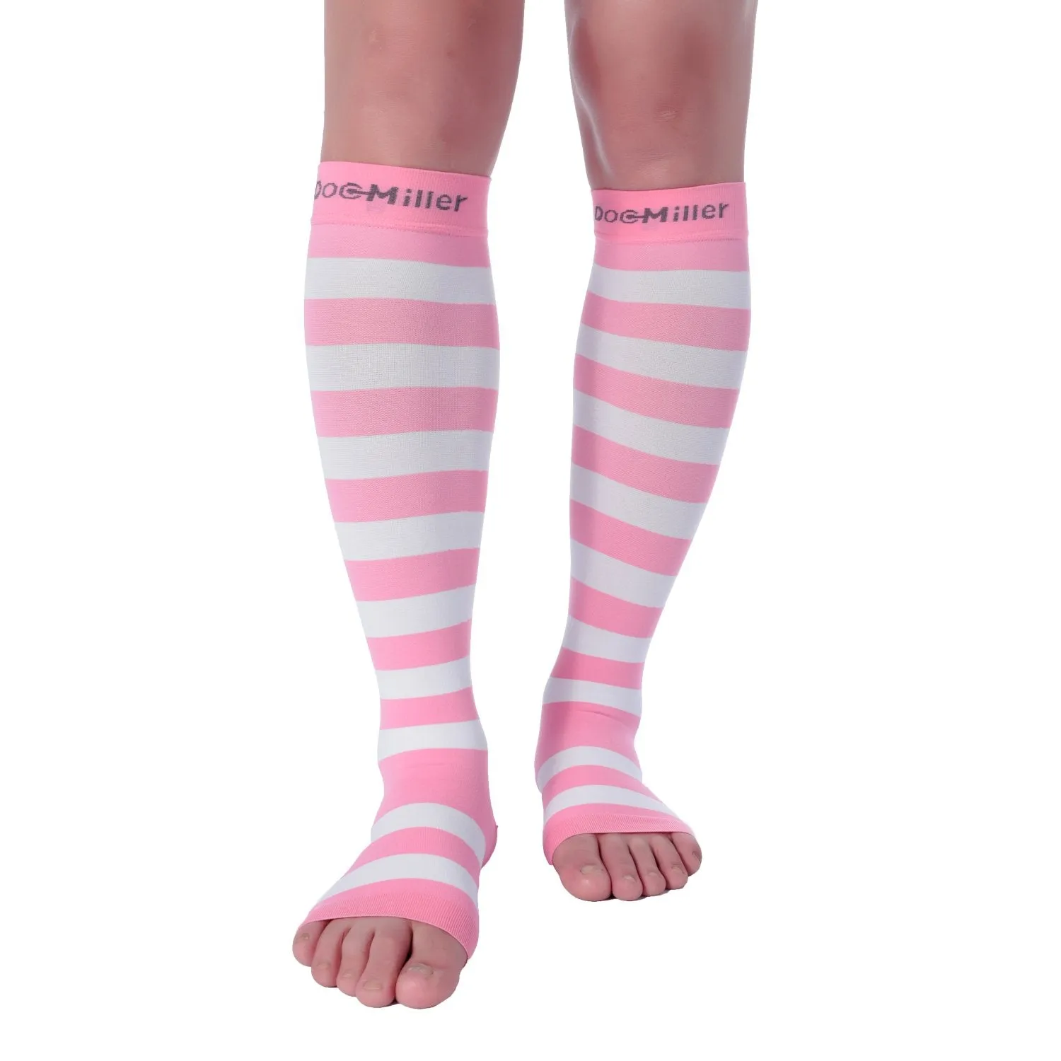 Open Toe Compression Sleeve 15-20 mmHg PINK/WHITE by Doc Miller