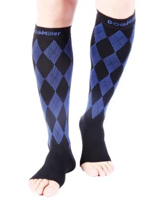 Open Toe Compression Socks 20-30 mmHg Argyle BLACK/BLUE by Doc Miller