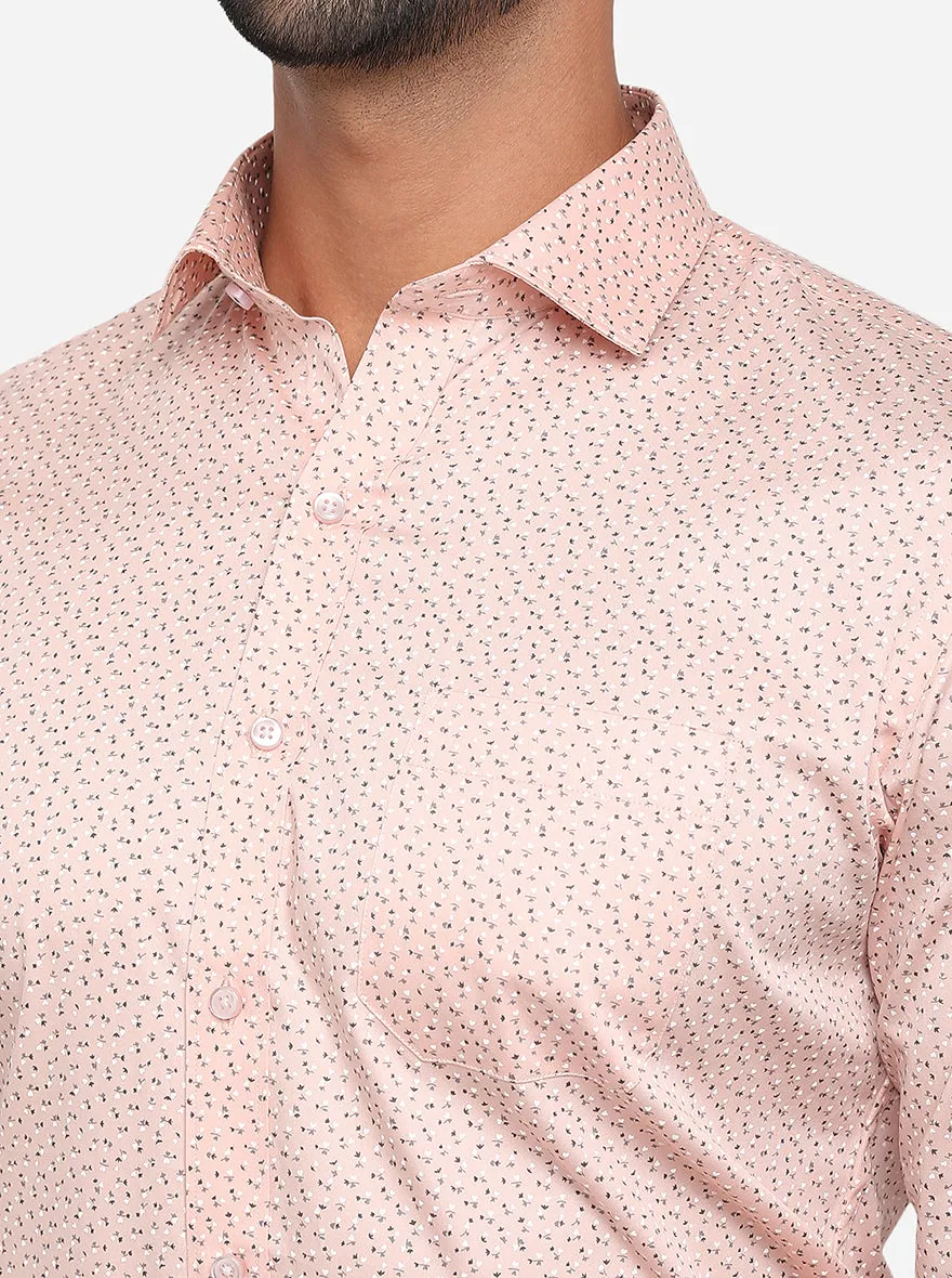 Peach Printed Slim Fit Formal Shirt | Greenfibre