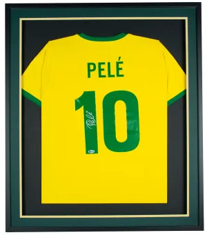 Pele Signed Framed Yellow Brazil Soccer Jersey BAS