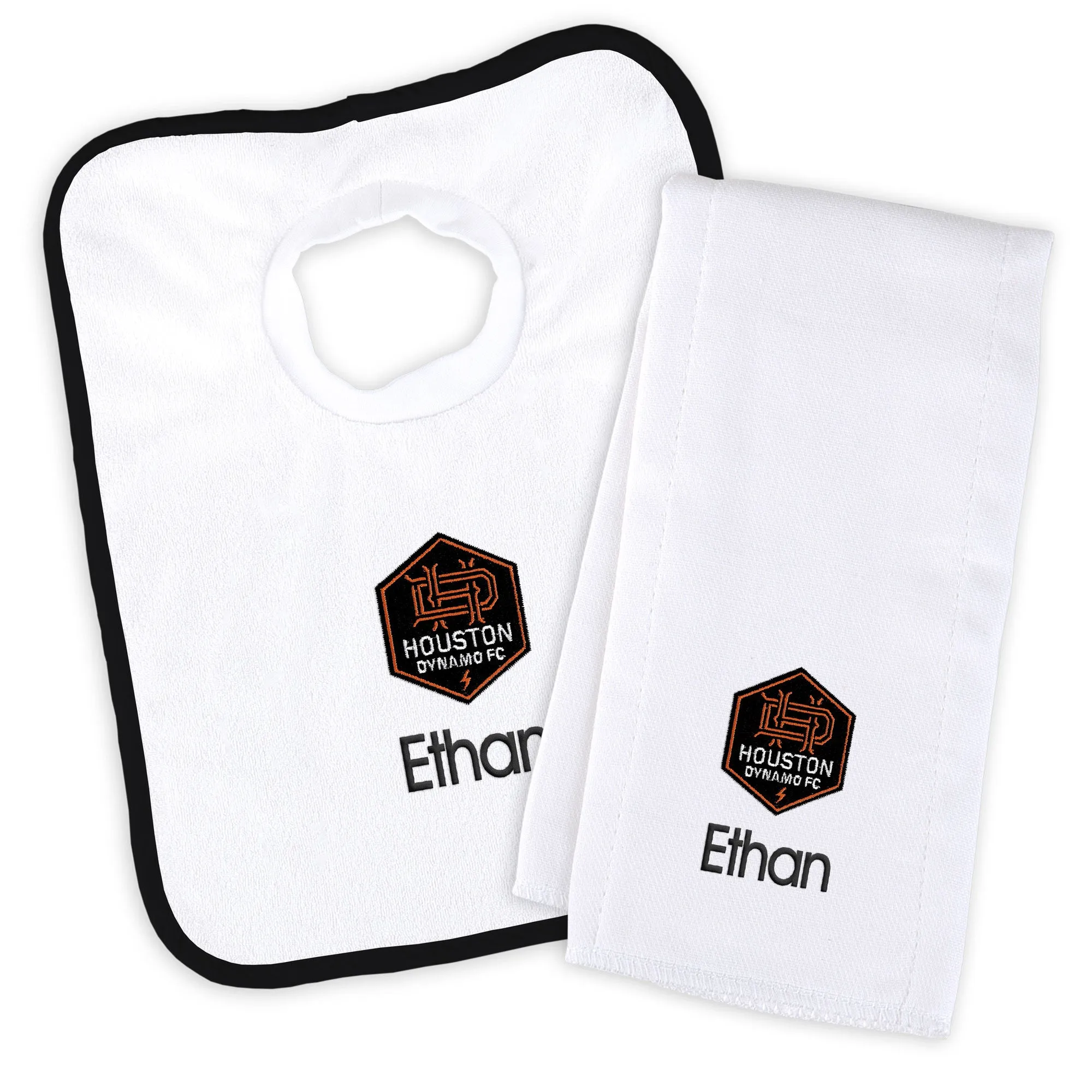 Personalized Houston Dynamo FC Bib and Burp Cloth Set