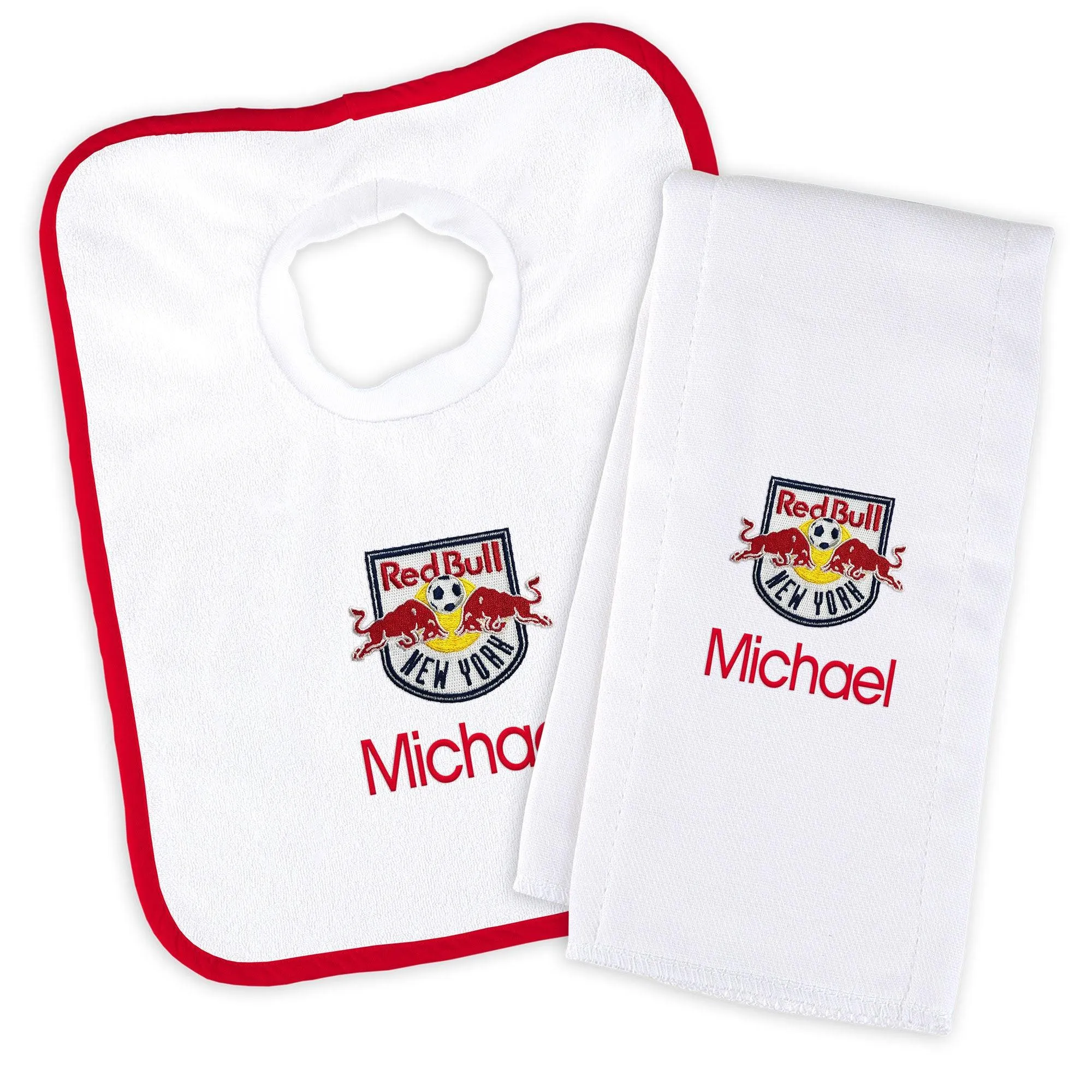 Personalized New York Red Bulls Bib & Burp Cloth Set