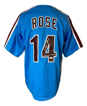 Pete Rose Philadelphia Signed Blue Baseball Jersey Charlie Hustle JSA Hologram