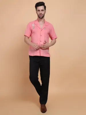 Pink Mirror Work Men Shirt