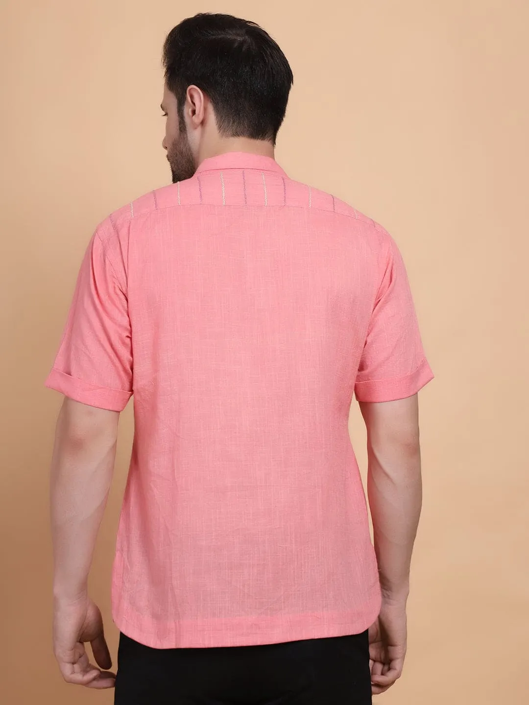 Pink Mirror Work Men Shirt