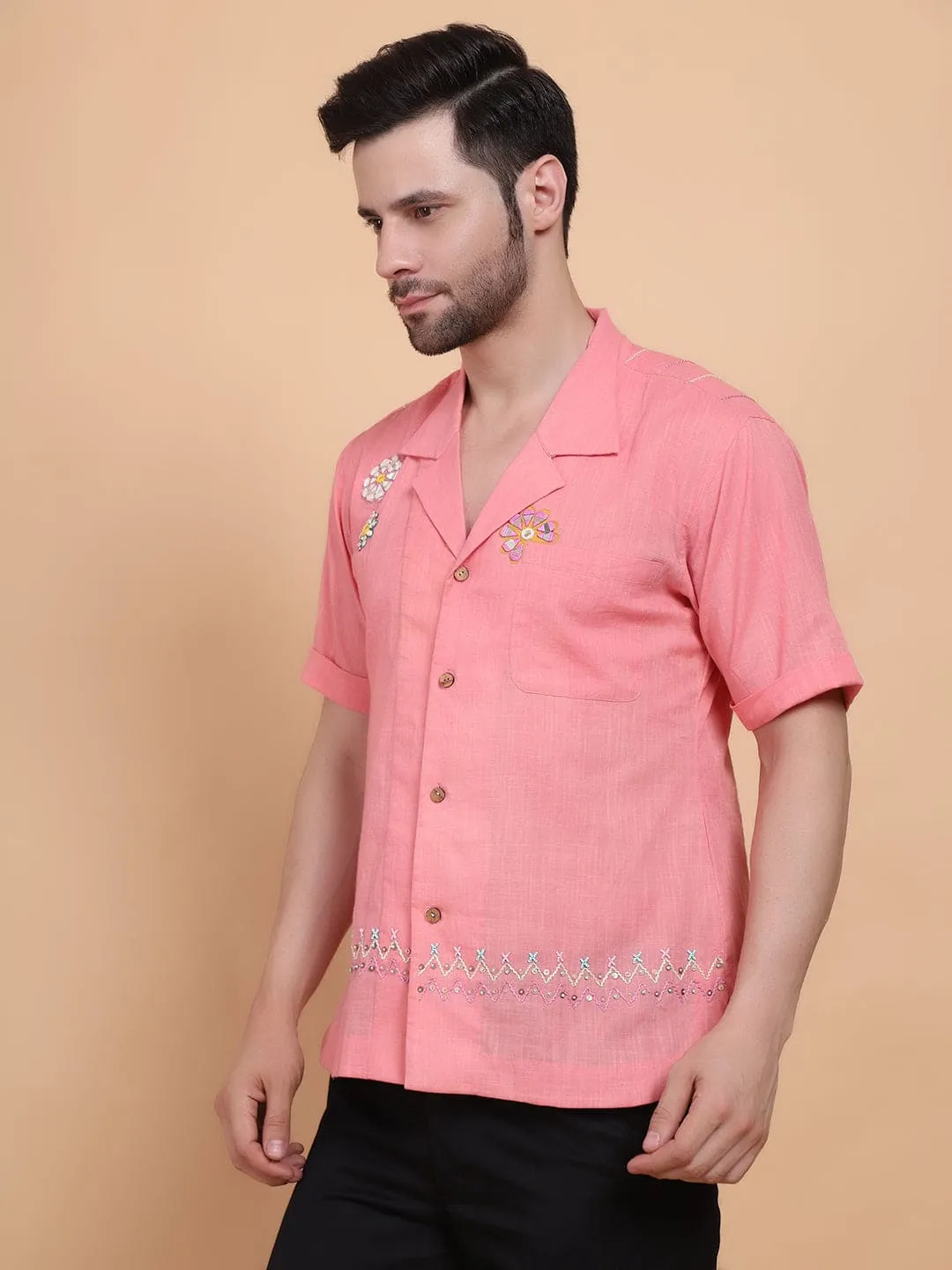 Pink Mirror Work Men Shirt