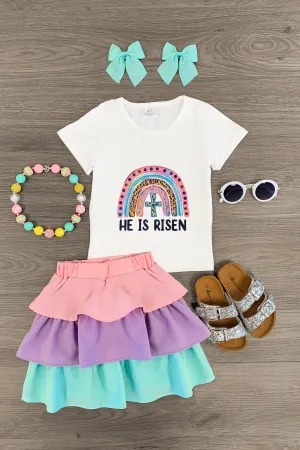 "He Is Risen" Pink, Purple, Mint Skirt Set