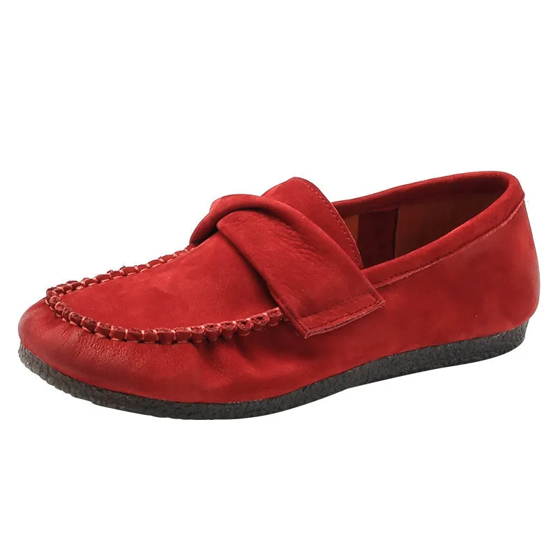 Retro Suede Leather Loafers for Women in Red/Khaki/Coffee