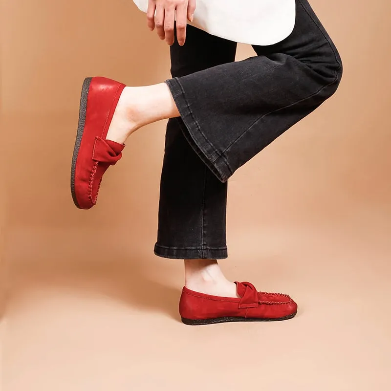 Retro Suede Leather Loafers for Women in Red/Khaki/Coffee