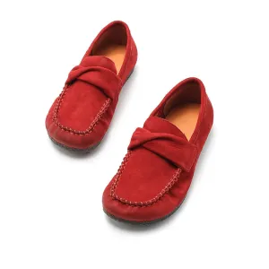 Retro Suede Leather Loafers for Women in Red/Khaki/Coffee