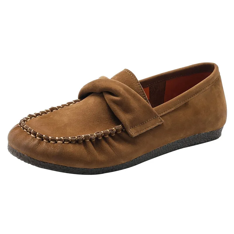 Retro Suede Leather Loafers for Women in Red/Khaki/Coffee