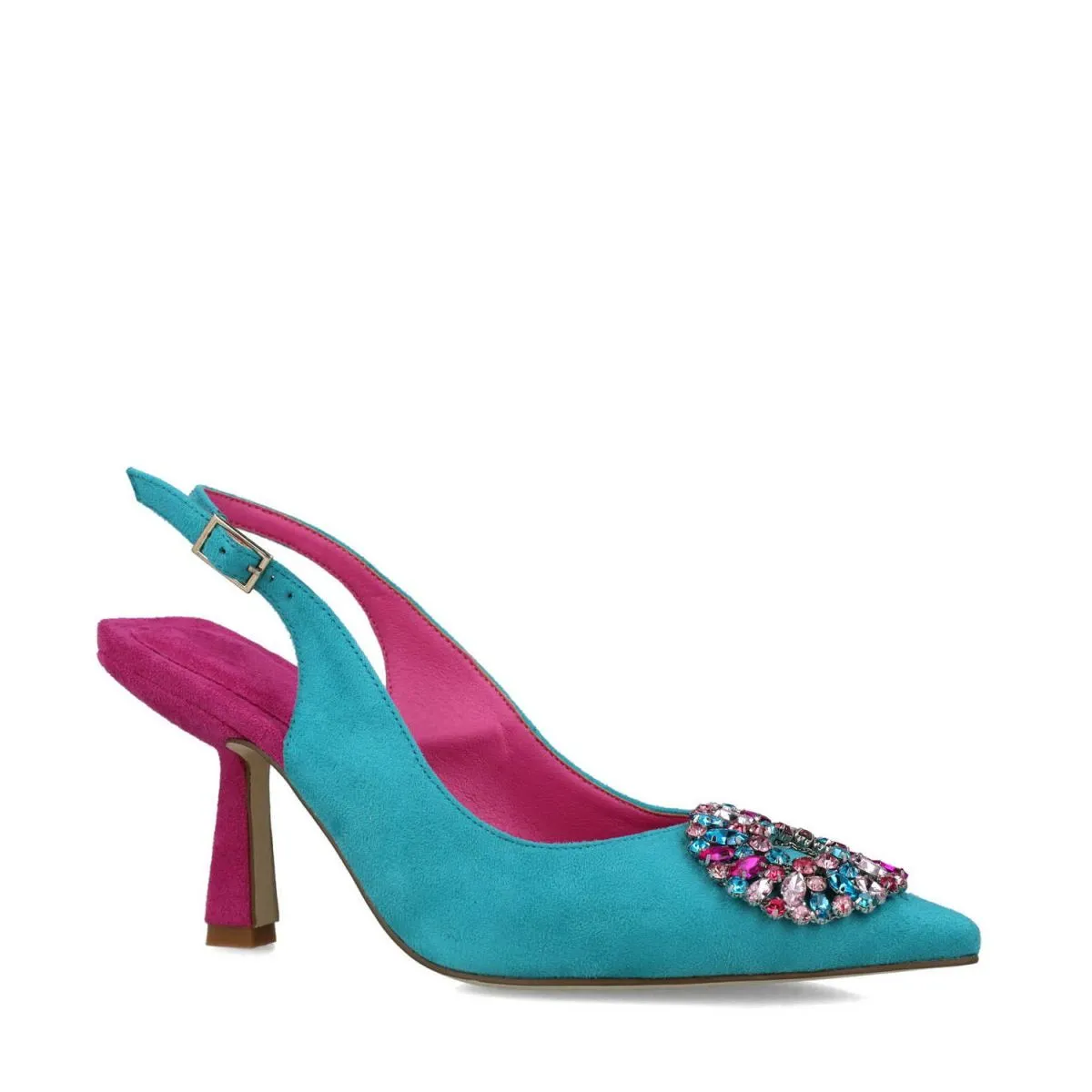 Sagittae heels in 2 tone Turquoise and Fuschia by Menbur