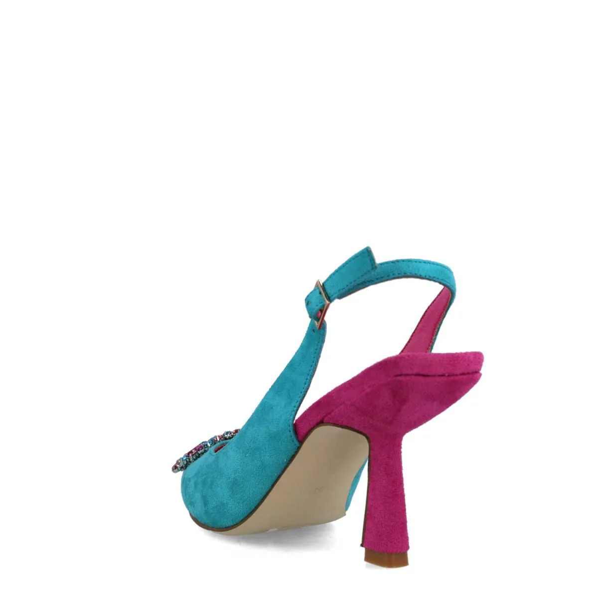 Sagittae heels in 2 tone Turquoise and Fuschia by Menbur