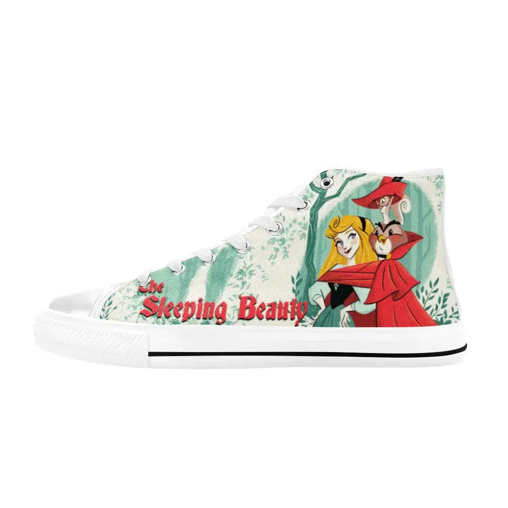 Sleeping Beauty Princess Aurora Shoes High Top Sneakers for Kids and Adults