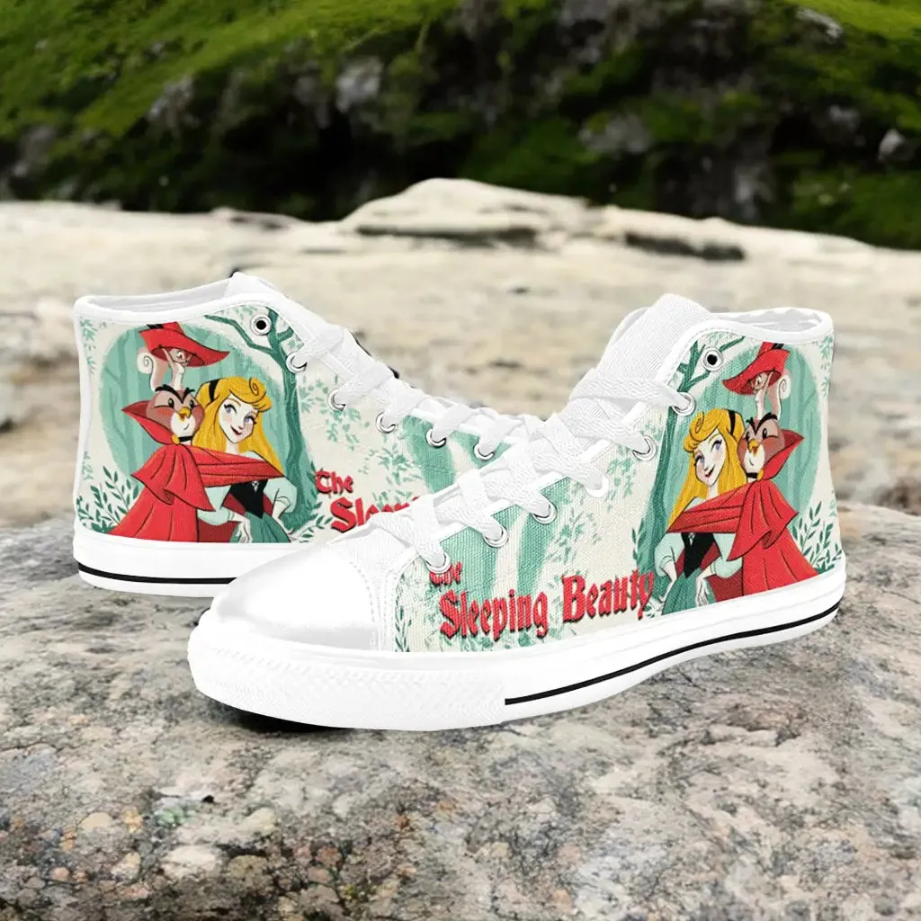 Sleeping Beauty Princess Aurora Shoes High Top Sneakers for Kids and Adults