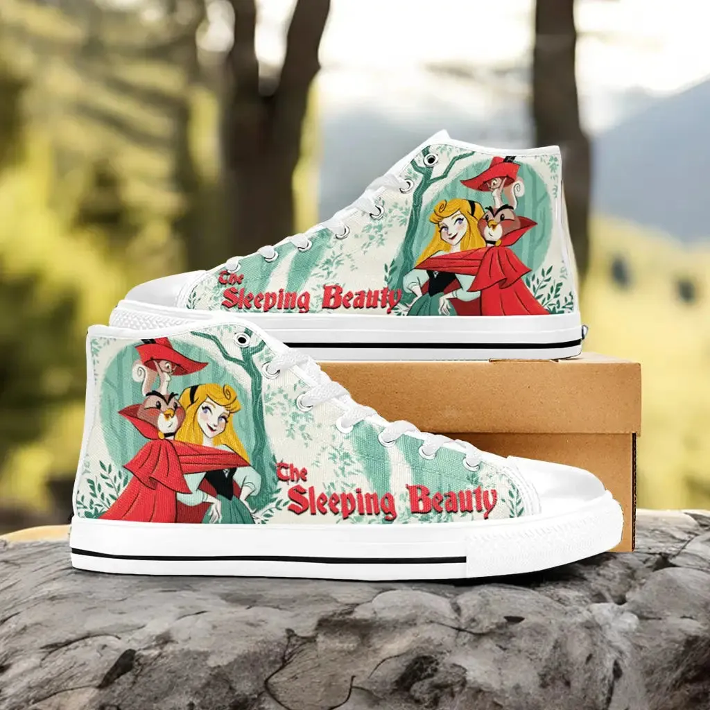 Sleeping Beauty Princess Aurora Shoes High Top Sneakers for Kids and Adults