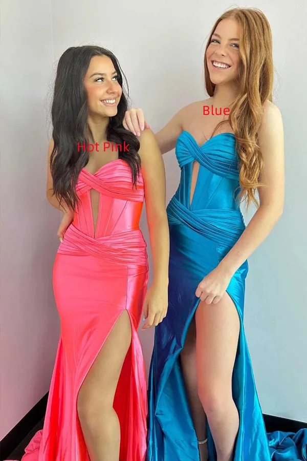 Sweetheart Cut Mermaid Black Long Prom Dress with Slit PSK533