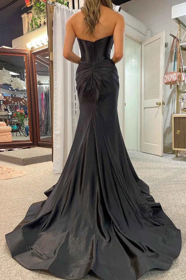 Sweetheart Cut Mermaid Black Long Prom Dress with Slit PSK533