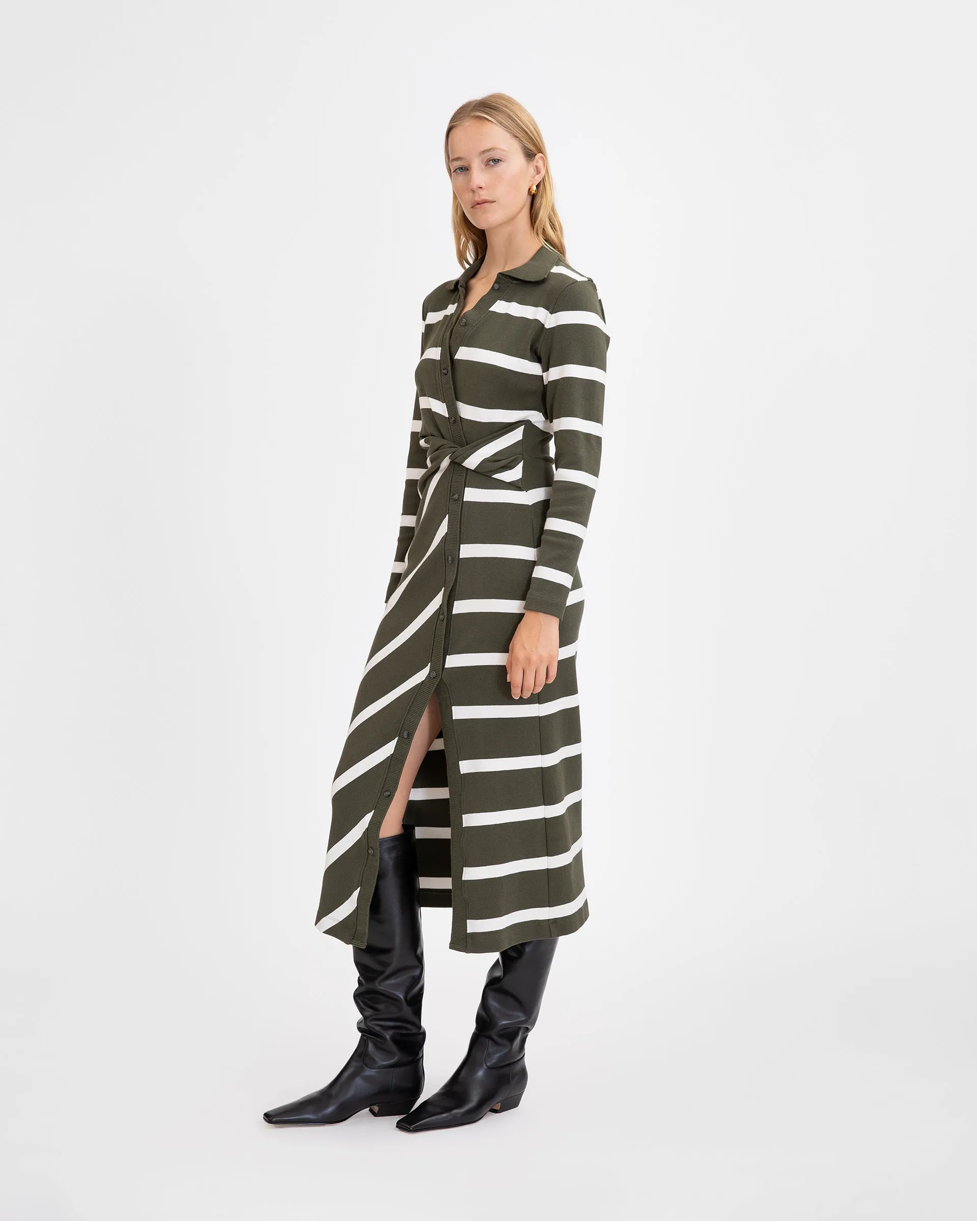 Tanya Taylor - Ellicot Dress in Army/Chalk Stripe