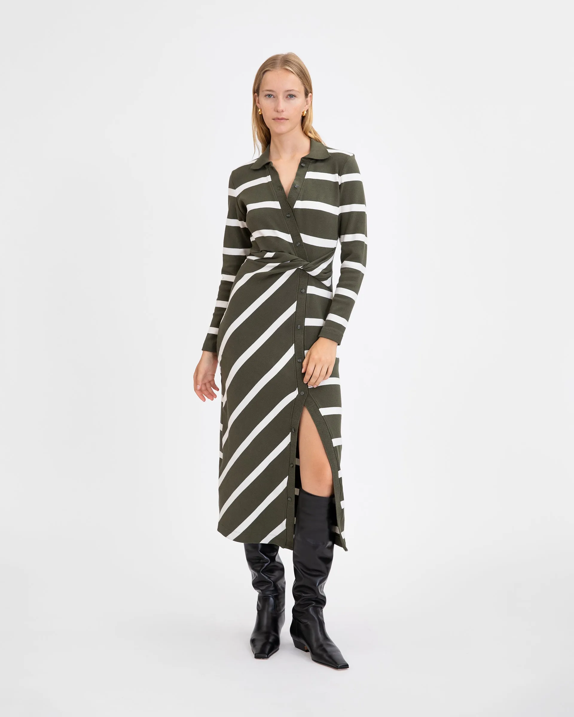 Tanya Taylor - Ellicot Dress in Army/Chalk Stripe